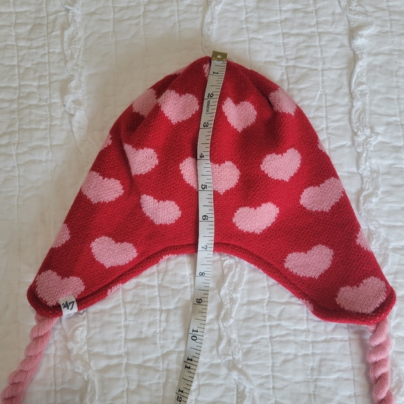 '47 Official NHL Carolina Hurricanes Knit Hat Kids Red With Pink Hearts & Braids - Picture 14 of 14